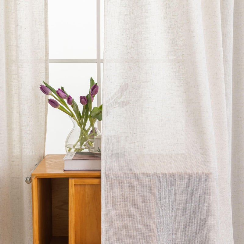 VOILYBIRD Palma Natural Linen Textured Semi Sheer Curtains for Living Room 96 Inches Long Draperies Curtains Bronze Grommet (52''W x 96''L, 2 Panels, Linen) - Image 5